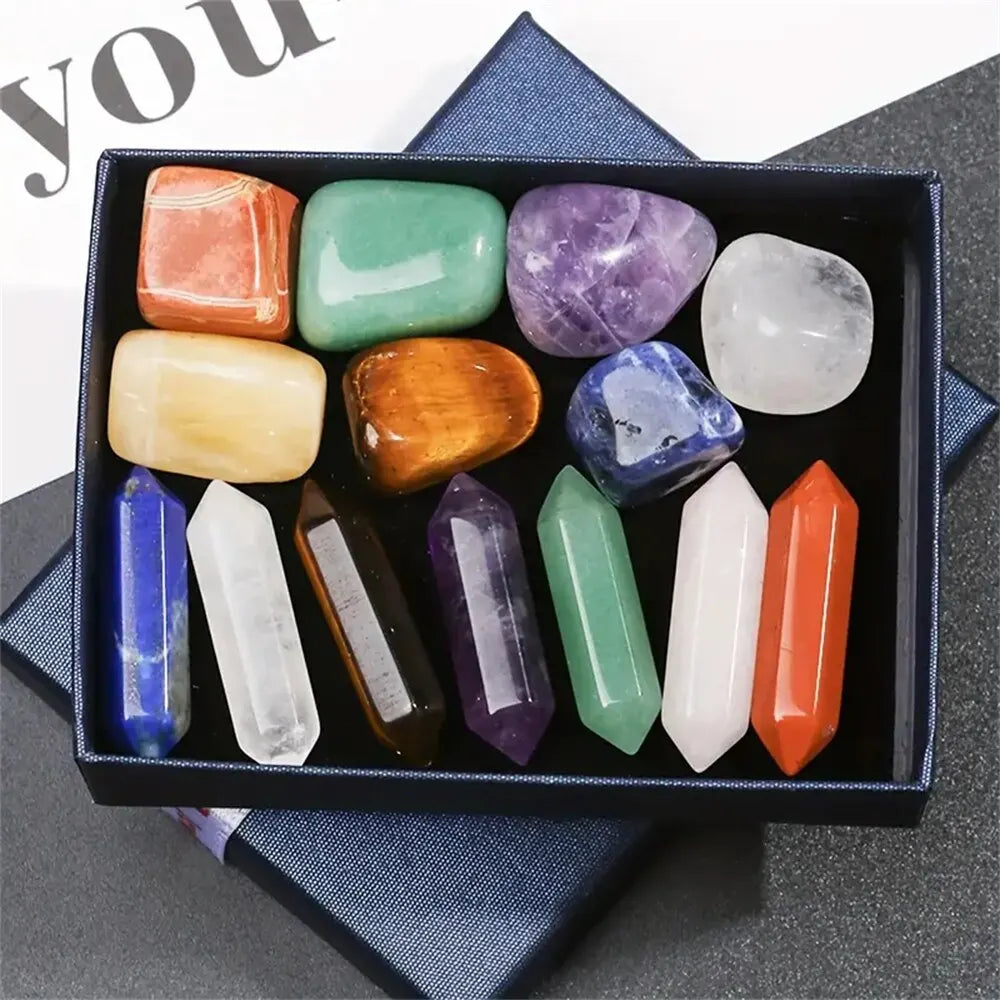14pcs Pointed Quartz Crystal Chakra Healing Stone Set