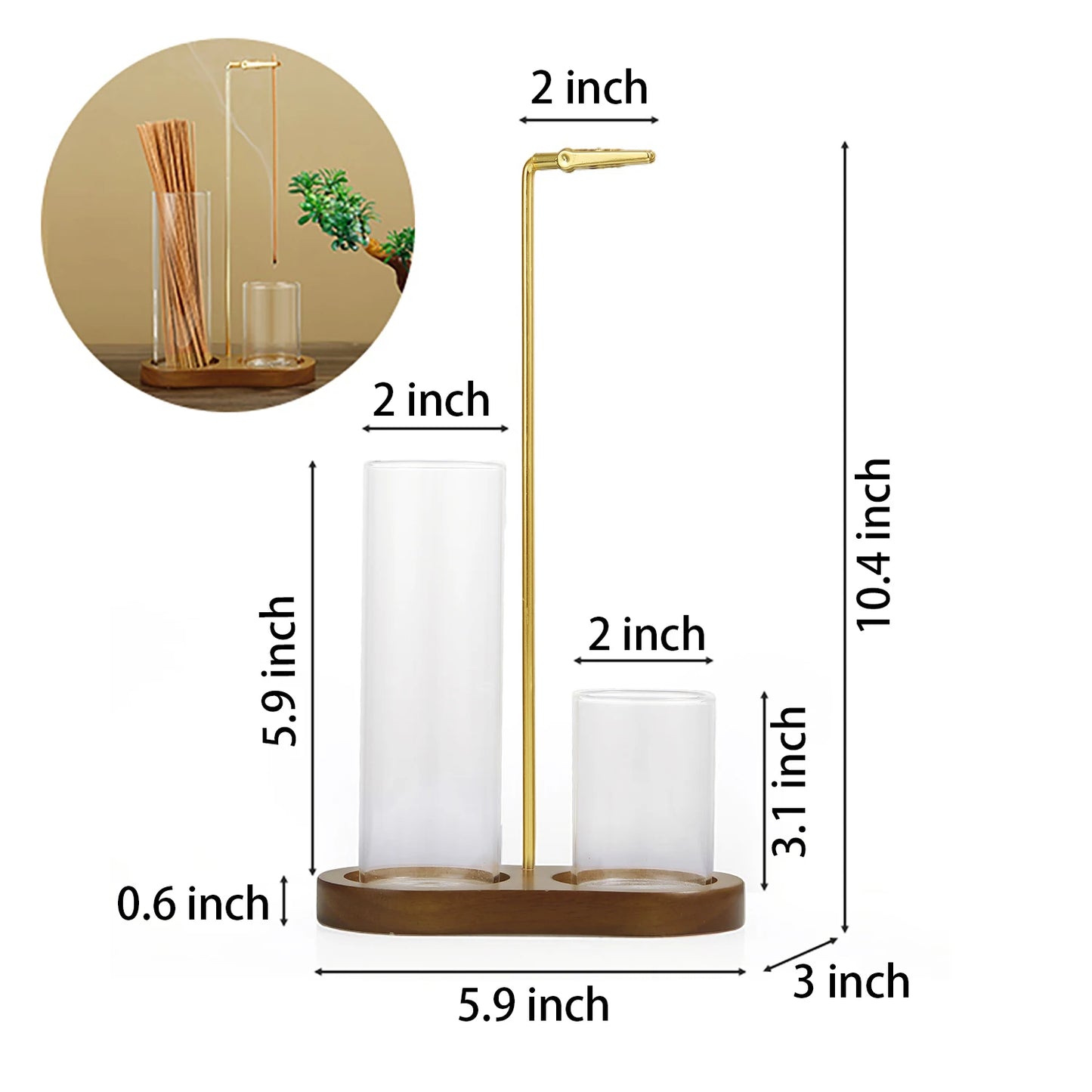 2-in-1 Incense Holder with Glass Ash Catcher & Stick Organizer – Wooden Base Anti-Ash Incense Burner for Meditation, Yoga & Home Décor