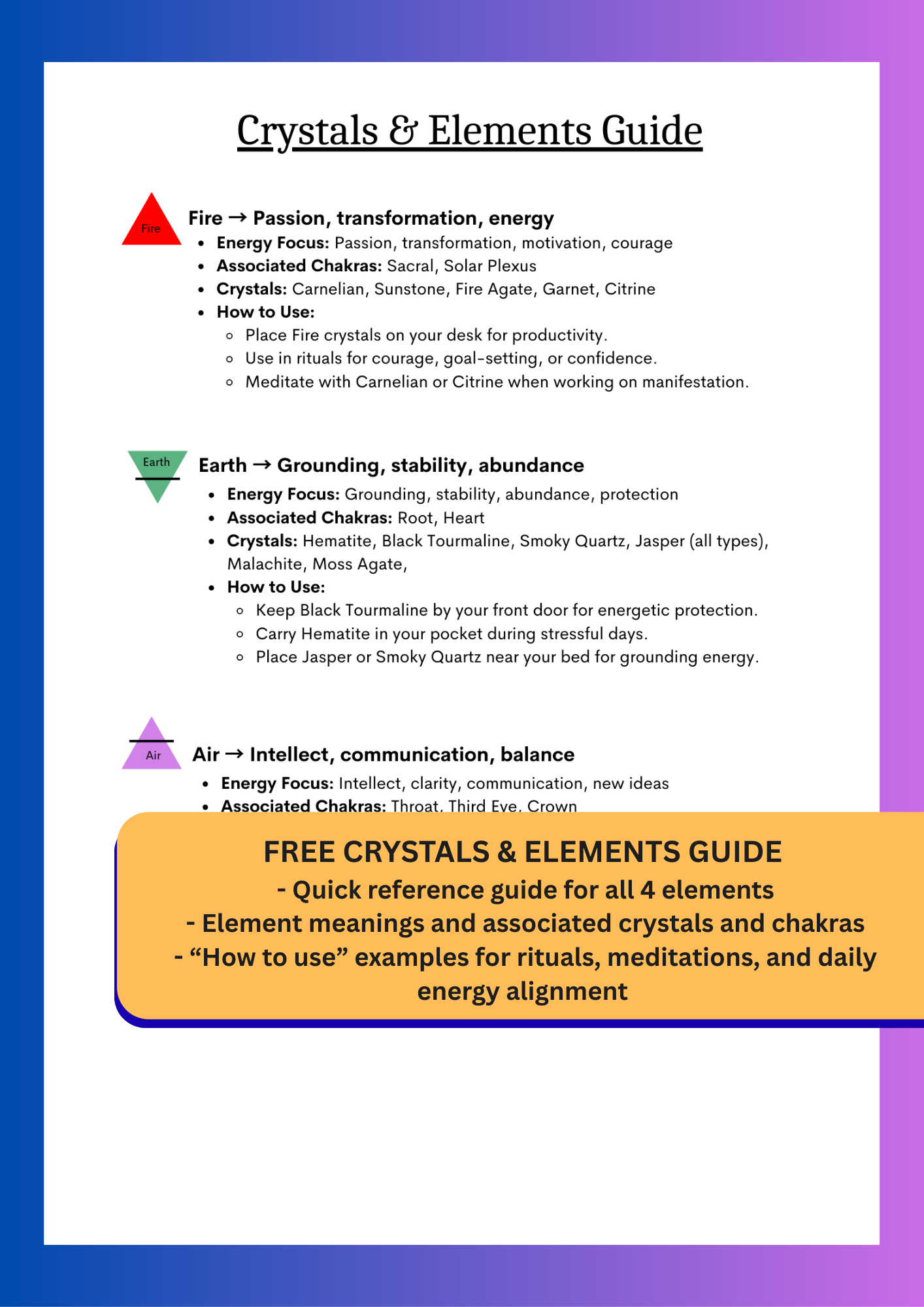 Printable Crystal Meaning Guide, Healing Gemstone Reference Sheet, Chakra Crystals Chart, Digital Crystal Guide, Instant Download