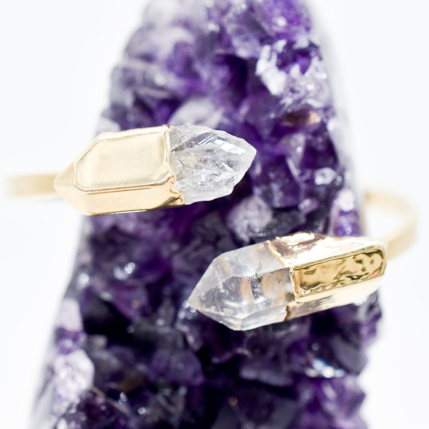Double Stone Point Crystal Bracelet – Citrine or Clear Quartz in Gold-Plated Setting