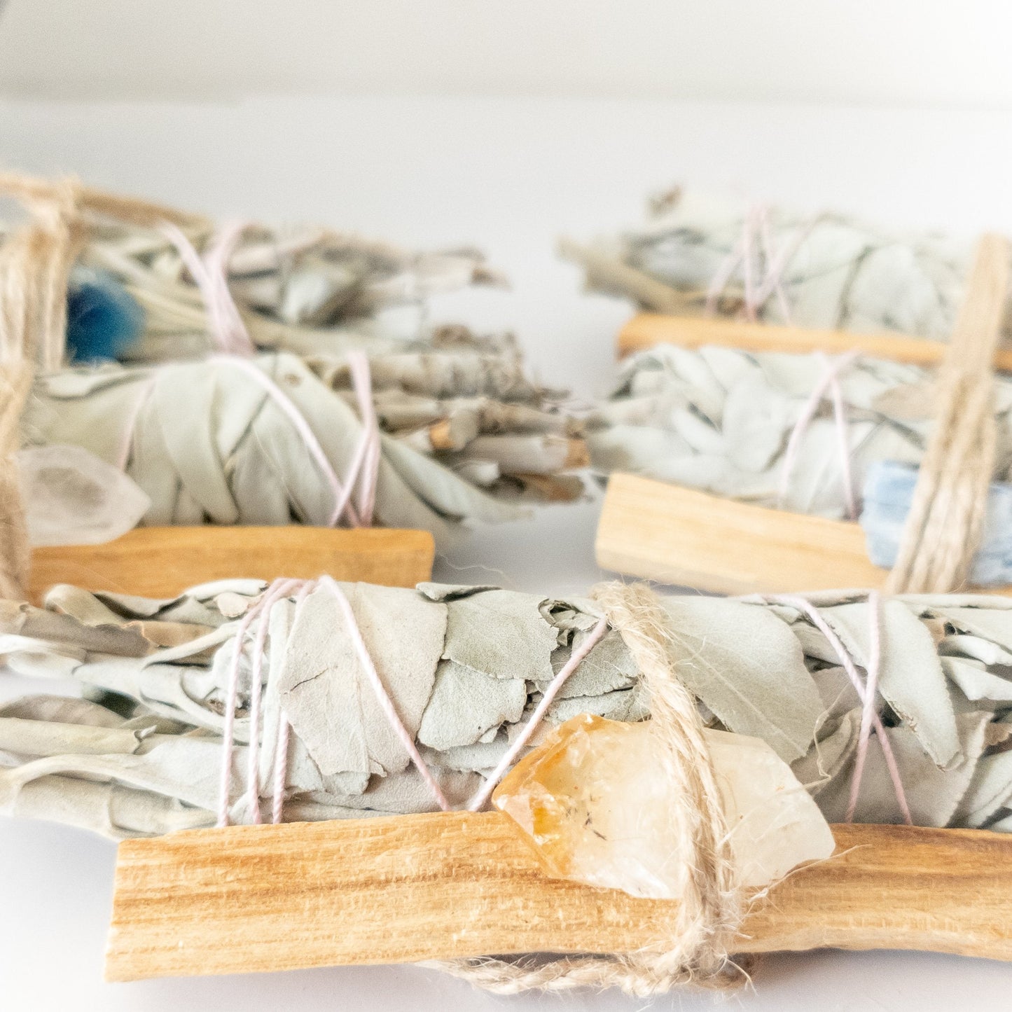 Palo Santo, Sage & Crystal Smudging Bundle – Energy Cleansing Kit with Choice of Tangerine Quartz or NEW Crystal