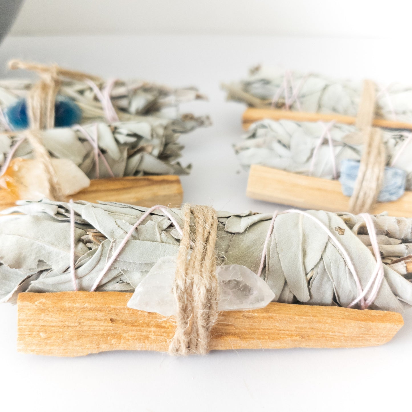 Palo Santo, Sage & Crystal Smudging Bundle – Energy Cleansing Kit with Choice of Tangerine Quartz or NEW Crystal