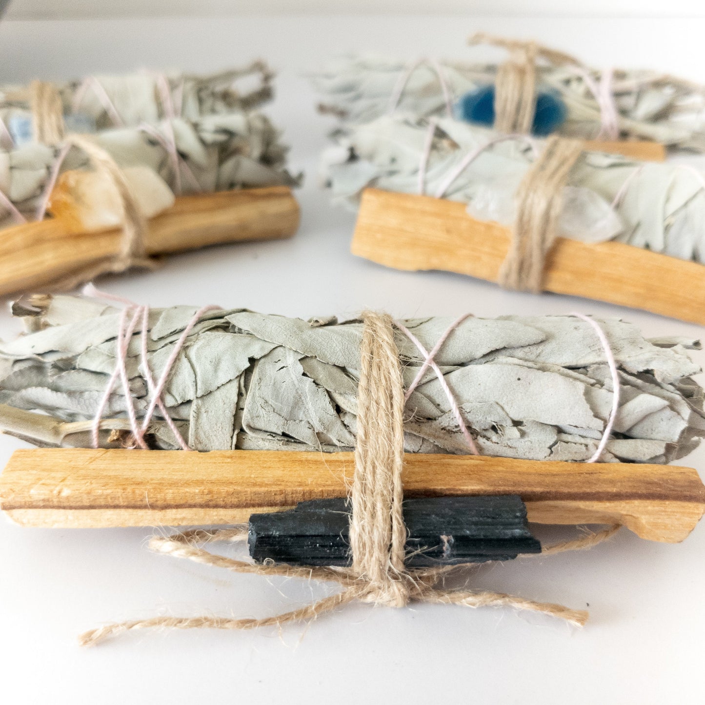 Palo Santo, Sage & Crystal Smudging Bundle – Energy Cleansing Kit with Choice of Tangerine Quartz or NEW Crystal