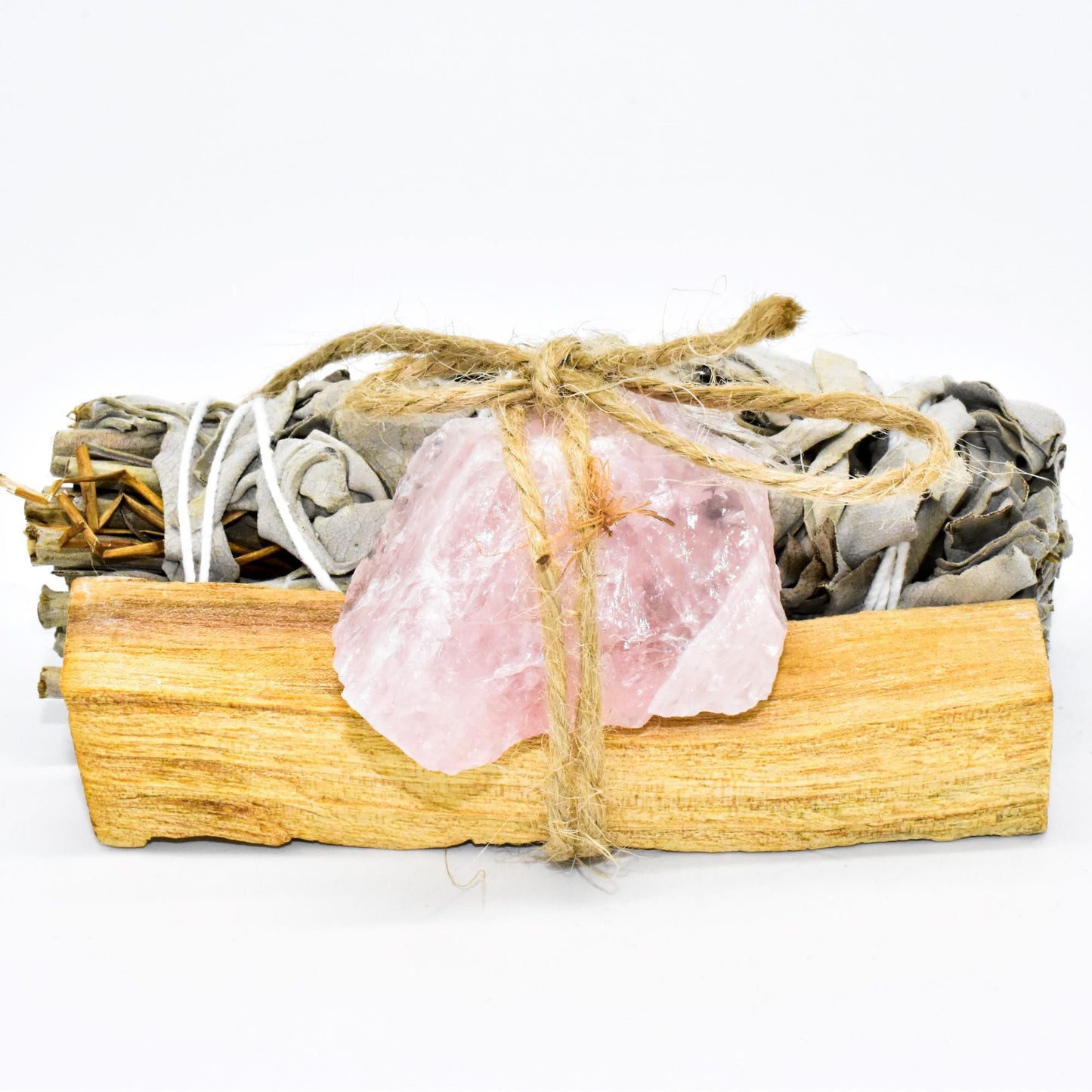 Palo Santo, Sage & Crystal Smudging Bundle – Energy Cleansing Kit with Choice of Tangerine Quartz or NEW Crystal