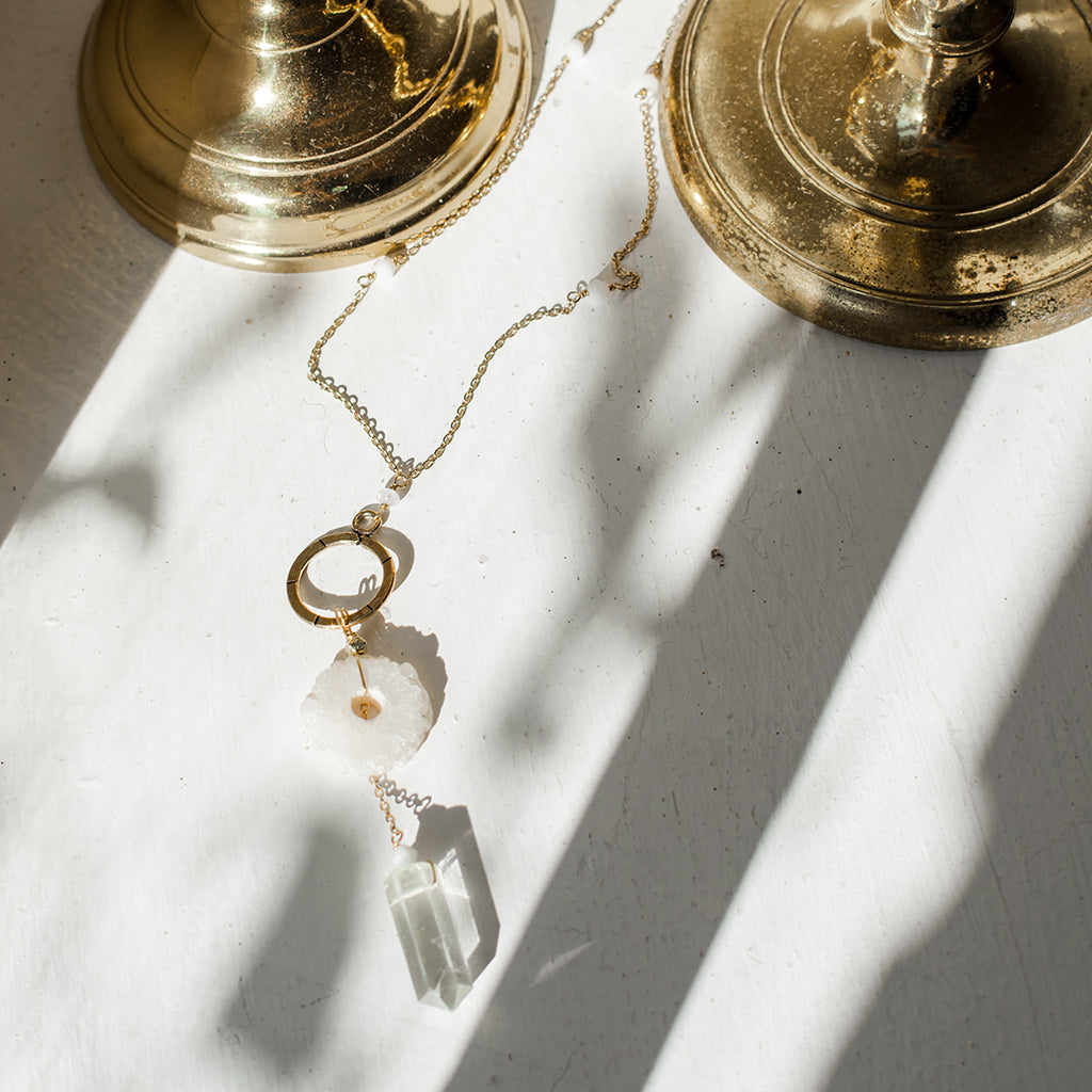 Solar Quartz + Crystal Y Necklace - Emotional Strength & Protection