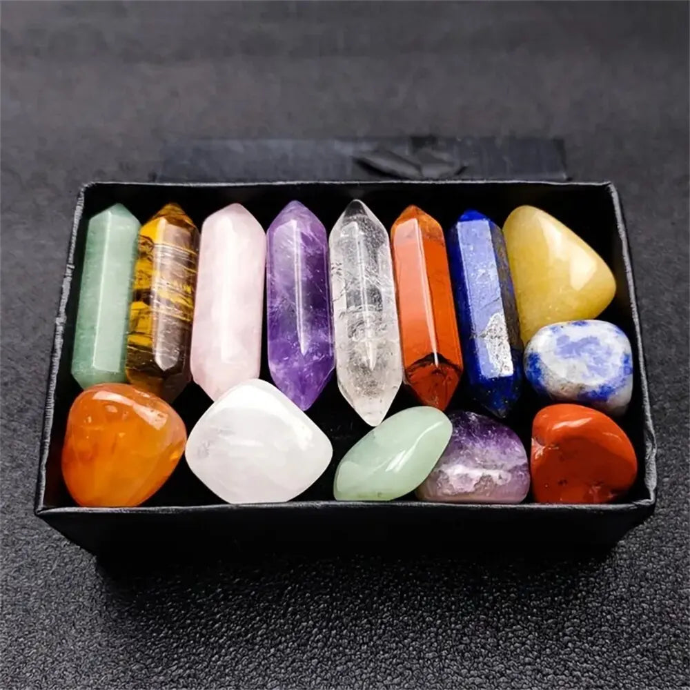 14pcs Pointed Quartz Crystal Chakra Healing Stone Set