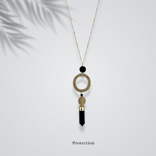 Black Agate Jute Necklace – Protection