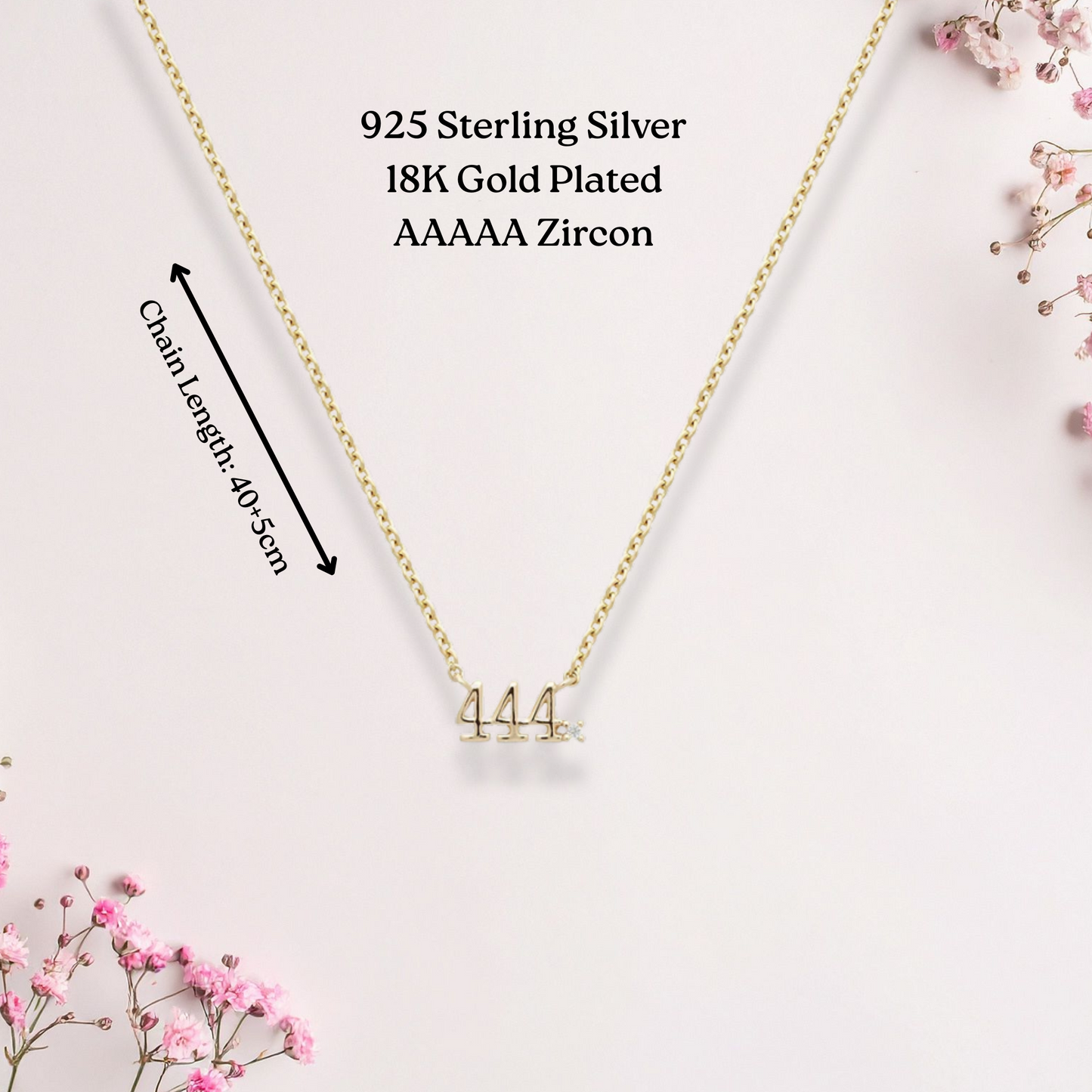 925 Sterling Silver Angel Number Necklace – 111, 333, 444, 777 | Gold-Plated Pendant with Zircon | Manifestation, Guidance, Protection & Luck