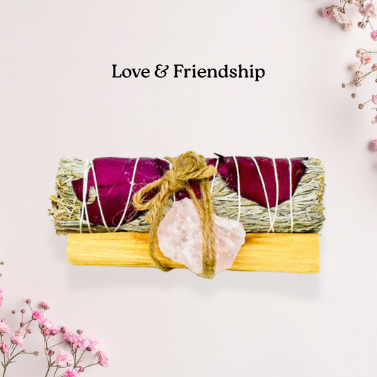 Sage Bundle for Love & Friendship | White Sage, Palo Santo, Red Rose Petals & Rose Quartz Crystal for Energy Cleansing & Relationship Healing