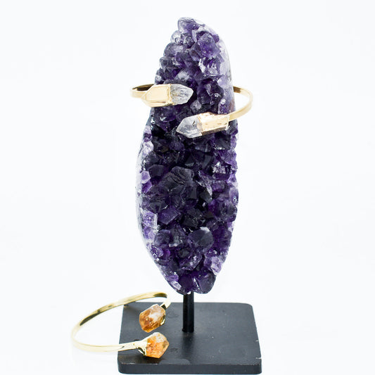 Double Stone Point Crystal Bracelet – Citrine or Clear Quartz in Gold-Plated Setting