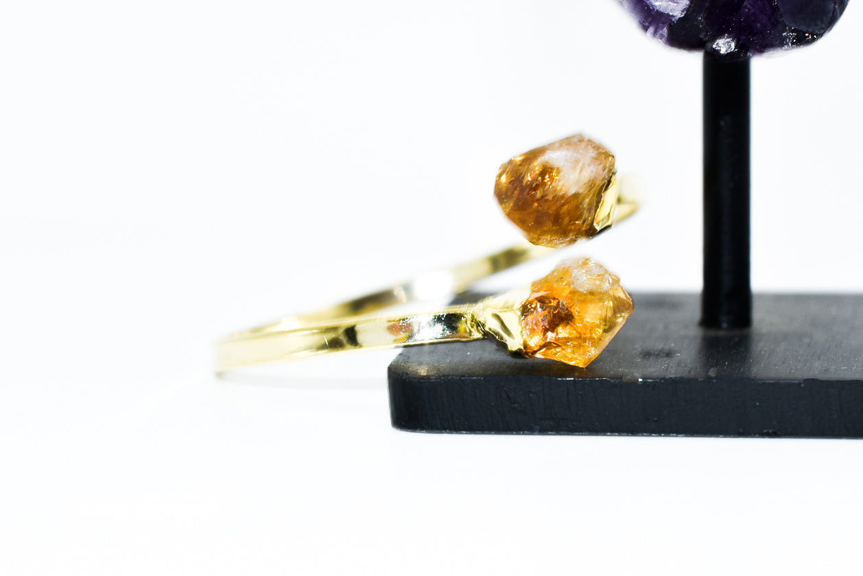 Double Stone Point Crystal Bracelet – Citrine or Clear Quartz in Gold-Plated Setting
