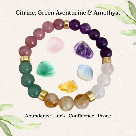 Citrine, Tiger Eye & Amethyst Healing Stone Bracelet – Abundance, Confidence & Calm