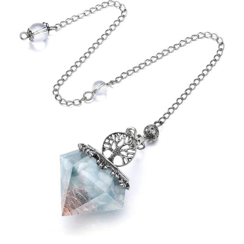 Aquamarine Resin Crystal Pendulum – Hexagonal Healing Point for Dowsing, Divination & Energy Work