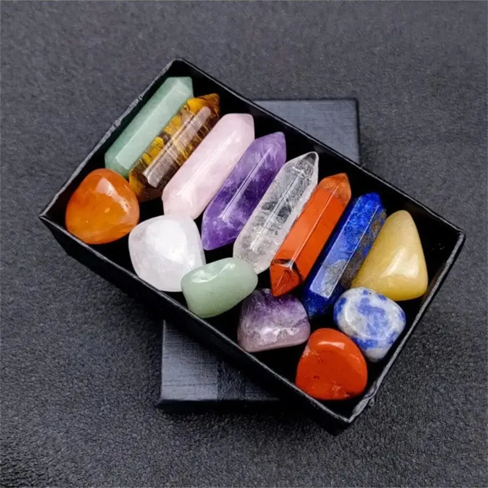14pcs Pointed Quartz Crystal Chakra Healing Stone Set
