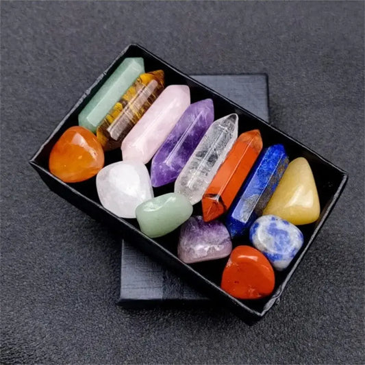 14pcs Pointed Quartz Crystal Chakra Healing Stone Set