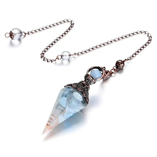 Aquamarine Resin Crystal Pendulum – Hexagonal Healing Point for Dowsing, Divination & Energy Work