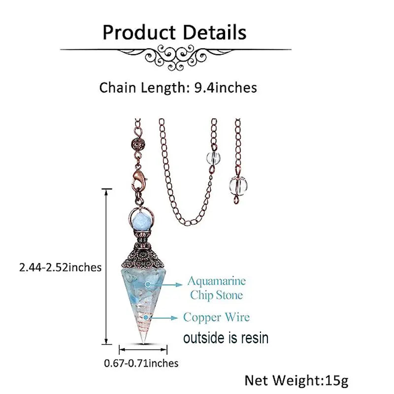 Aquamarine Resin Crystal Pendulum – Hexagonal Healing Point for Dowsing, Divination & Energy Work